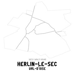 HERLIN-LE-SEC Val-d'Oise. Minimalistic street map with black and white lines.