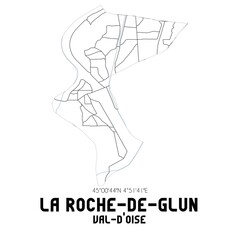 LA ROCHE-DE-GLUN Val-d'Oise. Minimalistic street map with black and white lines.