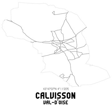 CALVISSON Val-d'Oise. Minimalistic street map with black and white lines.