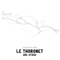 LE THORONET Val-d'Oise. Minimalistic street map with black and white lines.
