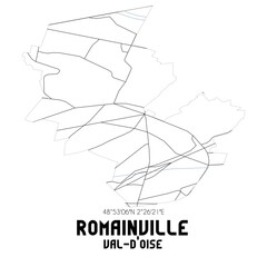 ROMAINVILLE Val-d'Oise. Minimalistic street map with black and white lines.