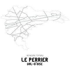 LE PERRIER Val-d'Oise. Minimalistic street map with black and white lines.