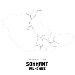 SOMMANT Val-d'Oise. Minimalistic street map with black and white lines.