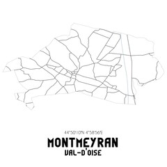 MONTMEYRAN Val-d'Oise. Minimalistic street map with black and white lines.