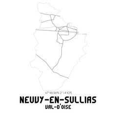 NEUVY-EN-SULLIAS Val-d'Oise. Minimalistic street map with black and white lines.