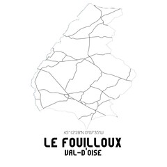 LE FOUILLOUX Val-d'Oise. Minimalistic street map with black and white lines.