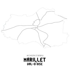 MARILLET Val-d'Oise. Minimalistic street map with black and white lines.