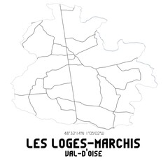 LES LOGES-MARCHIS Val-d'Oise. Minimalistic street map with black and white lines.