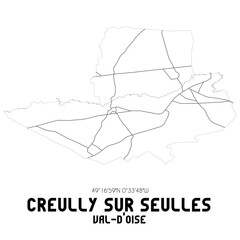 CREULLY SUR SEULLES Val-d'Oise. Minimalistic street map with black and white lines.