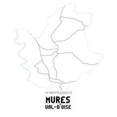Fototapeta premium MURES Val-d'Oise. Minimalistic street map with black and white lines.