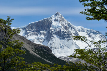 View of snowcapped peak Cerro San Lorenzo in Patagonia, Argentina