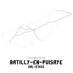 BATILLY-EN-PUISAYE Val-d'Oise. Minimalistic street map with black and white lines.