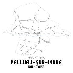 PALLUAU-SUR-INDRE Val-d'Oise. Minimalistic street map with black and white lines.