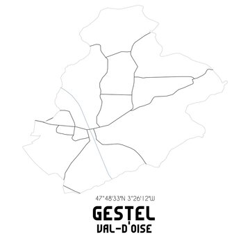 GESTEL Val-d'Oise. Minimalistic street map with black and white lines.