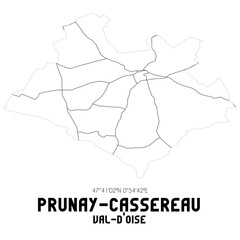 PRUNAY-CASSEREAU Val-d'Oise. Minimalistic street map with black and white lines.