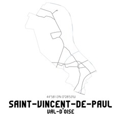 SAINT-VINCENT-DE-PAUL Val-d'Oise. Minimalistic street map with black and white lines.