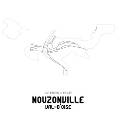 NOUZONVILLE Val-d'Oise. Minimalistic street map with black and white lines.