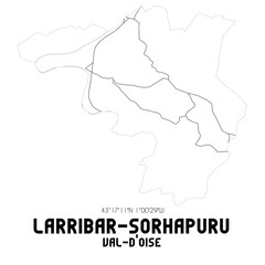 LARRIBAR-SORHAPURU Val-d'Oise. Minimalistic street map with black and white lines.
