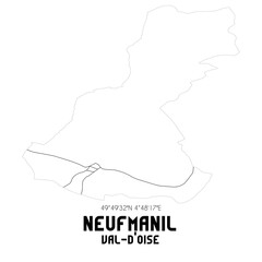 NEUFMANIL Val-d'Oise. Minimalistic street map with black and white lines.