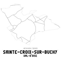 SAINTE-CROIX-SUR-BUCHY Val-d'Oise. Minimalistic street map with black and white lines.
