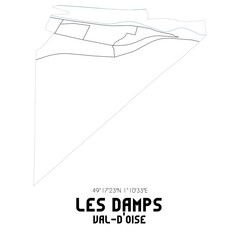 LES DAMPS Val-d'Oise. Minimalistic street map with black and white lines.