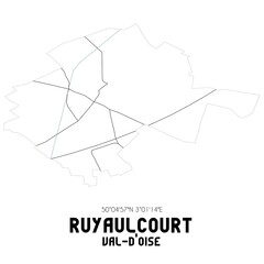 RUYAULCOURT Val-d'Oise. Minimalistic street map with black and white lines.