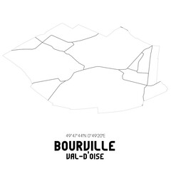 BOURVILLE Val-d'Oise. Minimalistic street map with black and white lines.