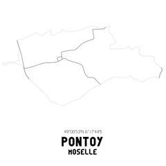 PONTOY Moselle. Minimalistic street map with black and white lines.