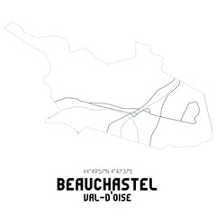 BEAUCHASTEL Val-d'Oise. Minimalistic street map with black and white lines.