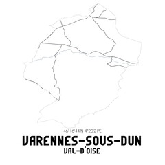 VARENNES-SOUS-DUN Val-d'Oise. Minimalistic street map with black and white lines.