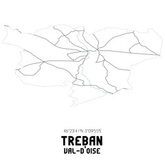 Obraz premium TREBAN Val-d'Oise. Minimalistic street map with black and white lines.