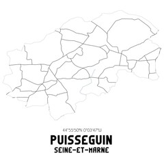 PUISSEGUIN Seine-et-Marne. Minimalistic street map with black and white lines.
