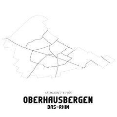 OBERHAUSBERGEN Bas-Rhin. Minimalistic street map with black and white lines.