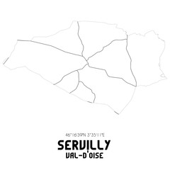SERVILLY Val-d'Oise. Minimalistic street map with black and white lines.