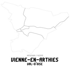 VIENNE-EN-ARTHIES Val-d'Oise. Minimalistic street map with black and white lines.