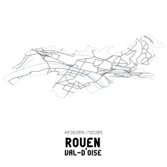 ROUEN Val-d'Oise. Minimalistic street map with black and white lines.