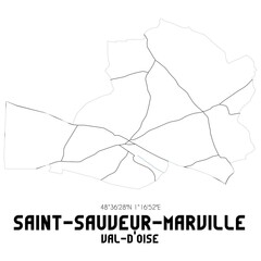 Obraz premium SAINT-SAUVEUR-MARVILLE Val-d'Oise. Minimalistic street map with black and white lines.
