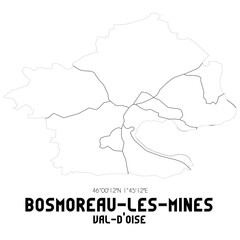 BOSMOREAU-LES-MINES Val-d'Oise. Minimalistic street map with black and white lines.