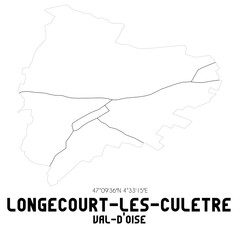 LONGECOURT-LES-CULETRE Val-d'Oise. Minimalistic street map with black and white lines.