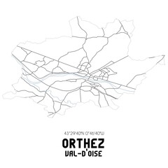 Obraz premium ORTHEZ Val-d'Oise. Minimalistic street map with black and white lines.