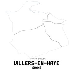 VILLERS-EN-HAYE Somme. Minimalistic street map with black and white lines.