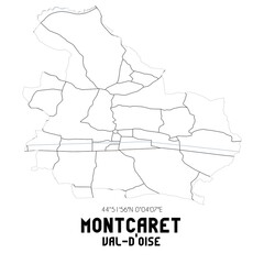 MONTCARET Val-d'Oise. Minimalistic street map with black and white lines.