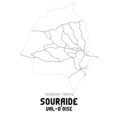 SOURAIDE Val-d'Oise. Minimalistic street map with black and white lines.