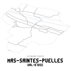 MAS-SAINTES-PUELLES Val-d'Oise. Minimalistic street map with black and white lines.