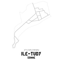 ILE-TUDY Somme. Minimalistic street map with black and white lines.