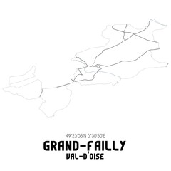 GRAND-FAILLY Val-d'Oise. Minimalistic street map with black and white lines.
