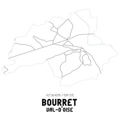 BOURRET Val-d'Oise. Minimalistic street map with black and white lines.