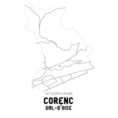 CORENC Val-d'Oise. Minimalistic street map with black and white lines.