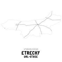 ETRECHY Val-d'Oise. Minimalistic street map with black and white lines.