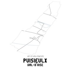 PUISIEULX Val-d'Oise. Minimalistic street map with black and white lines.